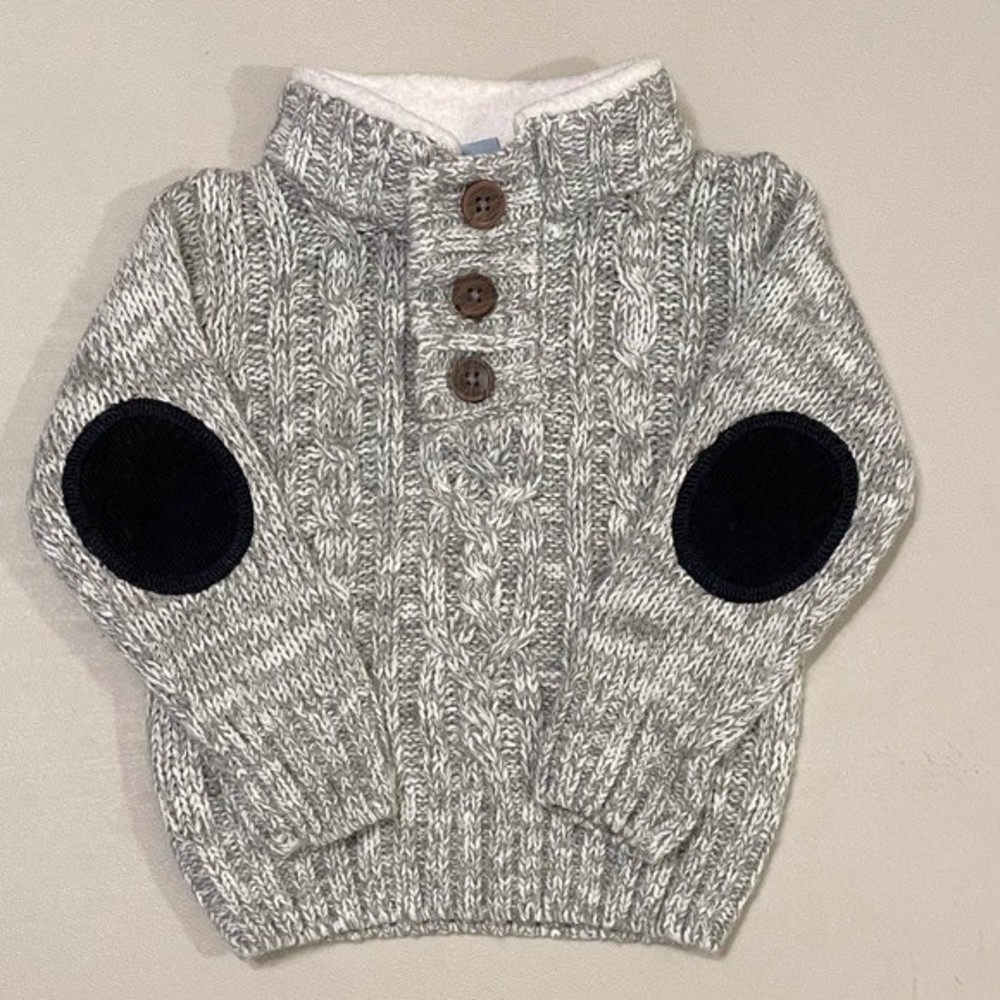 Little Lad Marled Cable Knit Sweater with Sherpa Collar - 12M (Boys)